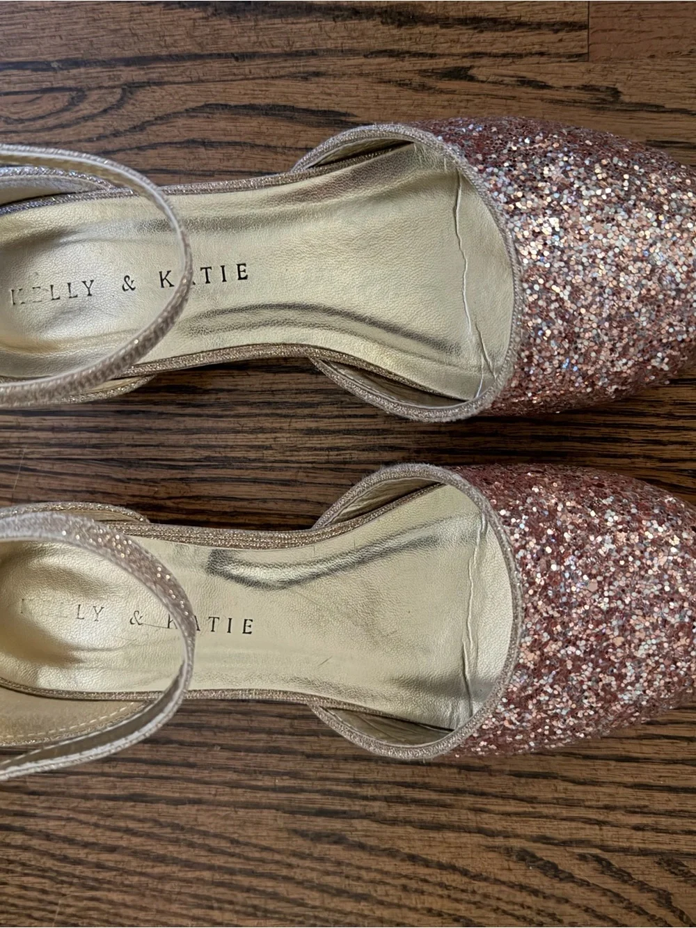 Girls Kelly & Katie Rose Gold Glitter D'Orsay Heels with Ankle Strap - Sz 3